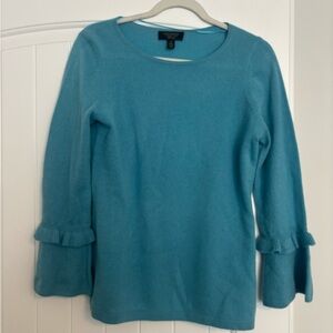 Cashmere Charter Club Blue Cashmere Sweater with Ruffle on Sleeve